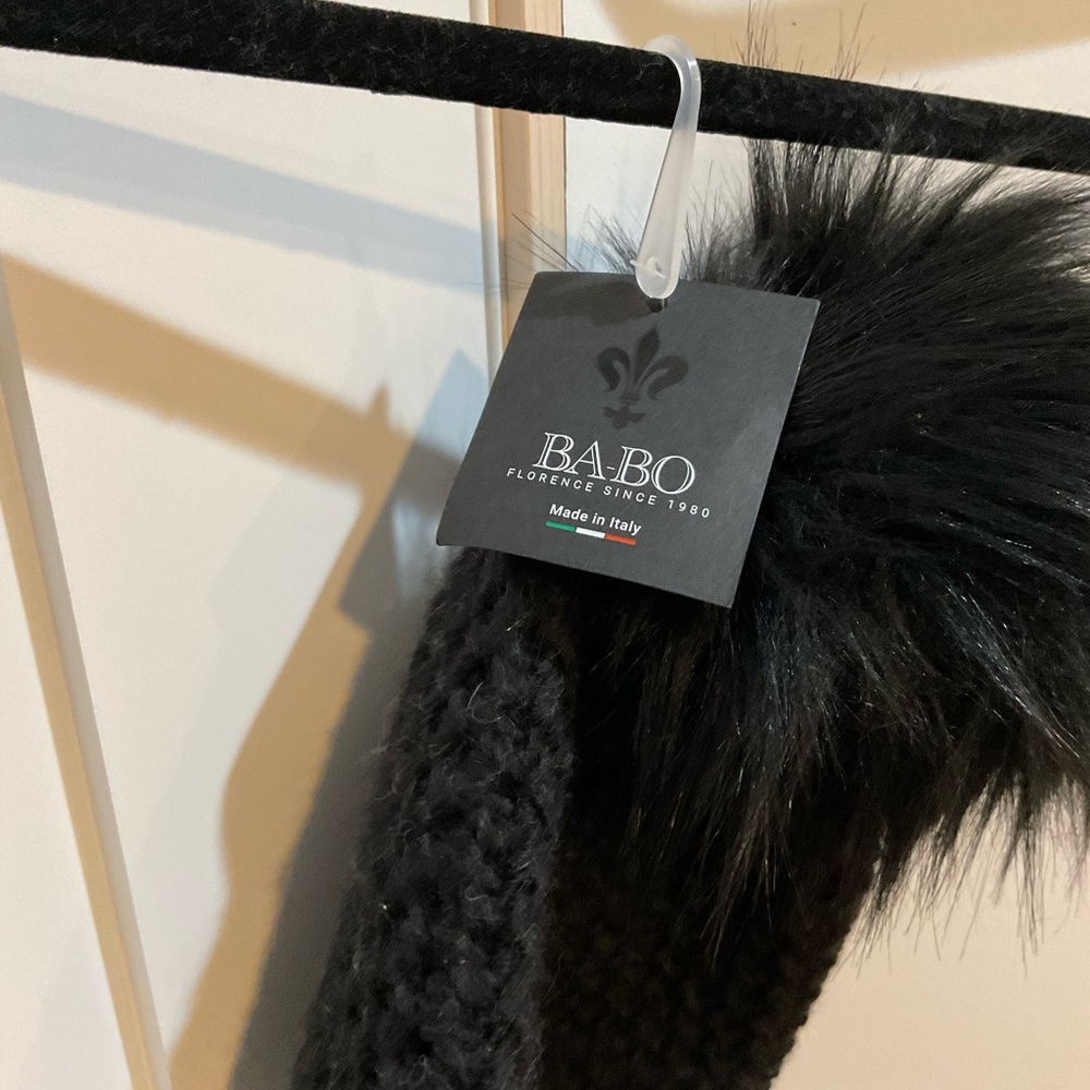 NWT black knit beanie with puffy accent